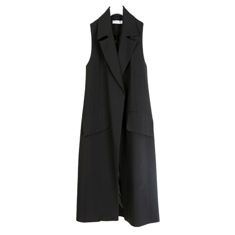 Women Sleeveless A-Line Long Vest in Oversized Tailoring with Shawl Collar Mune Fashion