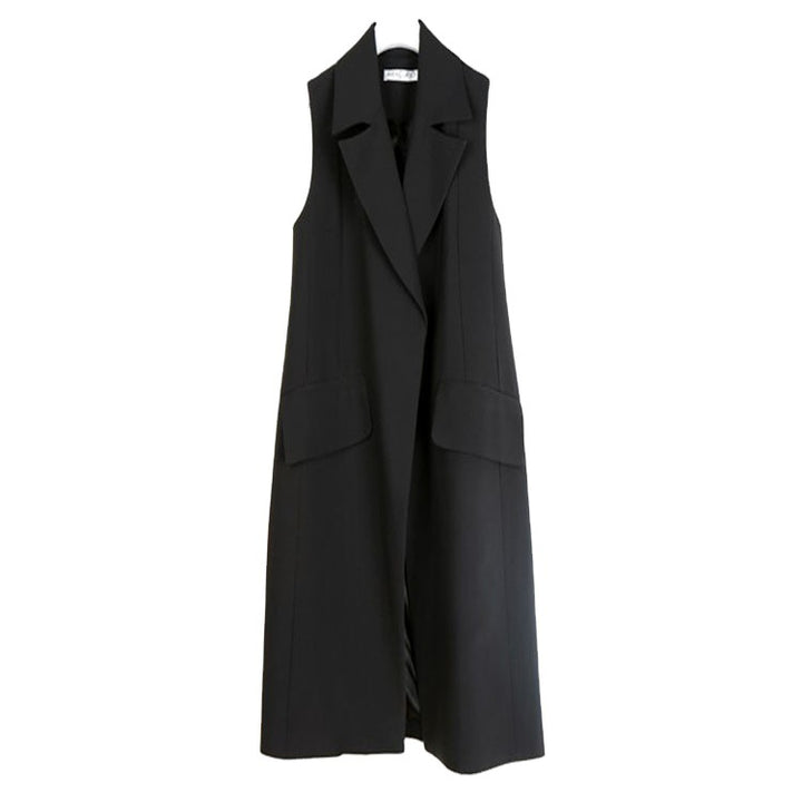 Women Sleeveless A-Line Long Vest in Oversized Tailoring with Shawl Collar Mune Fashion