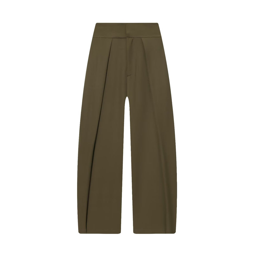 Women's Wide High Waist Pants with Front Pleats and Flowing Palazzo Silhouette Mune Fashion