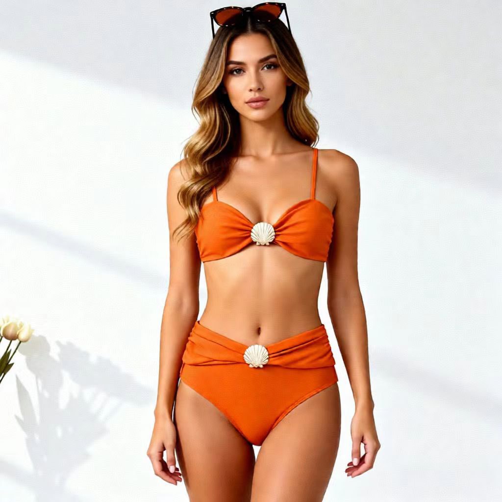 Ladies Bikini Set with chic shell detail and high waist Mune Fashion