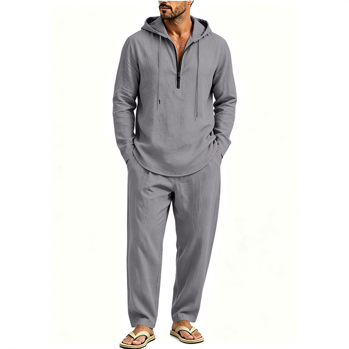 Men's Casual Lounge Set with Half-Zip Hoodie and Loose-Fitting Leisure Pants Mune Fashion