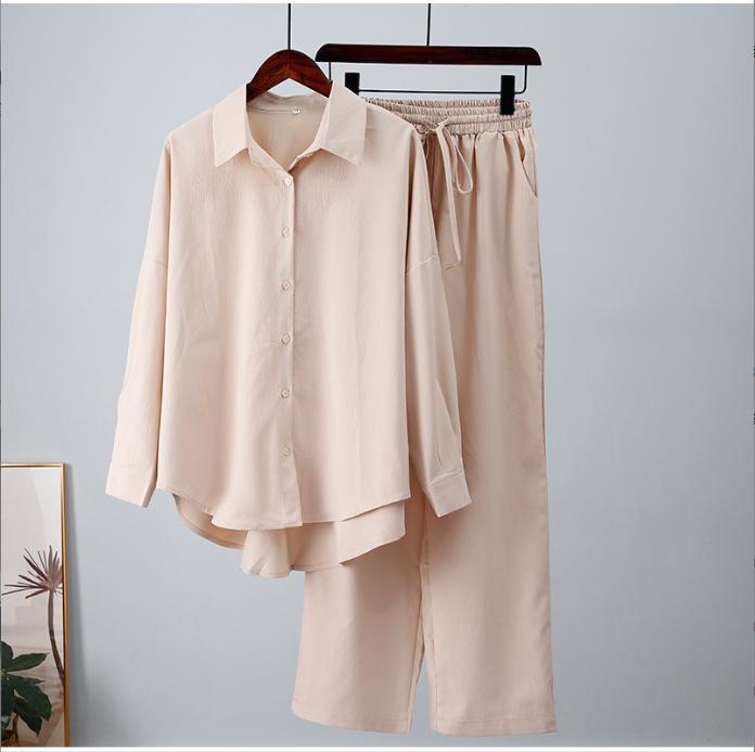 Women's relaxed two-piece lounge set with oversized shirt and elastic waistband pants Mune Fashion