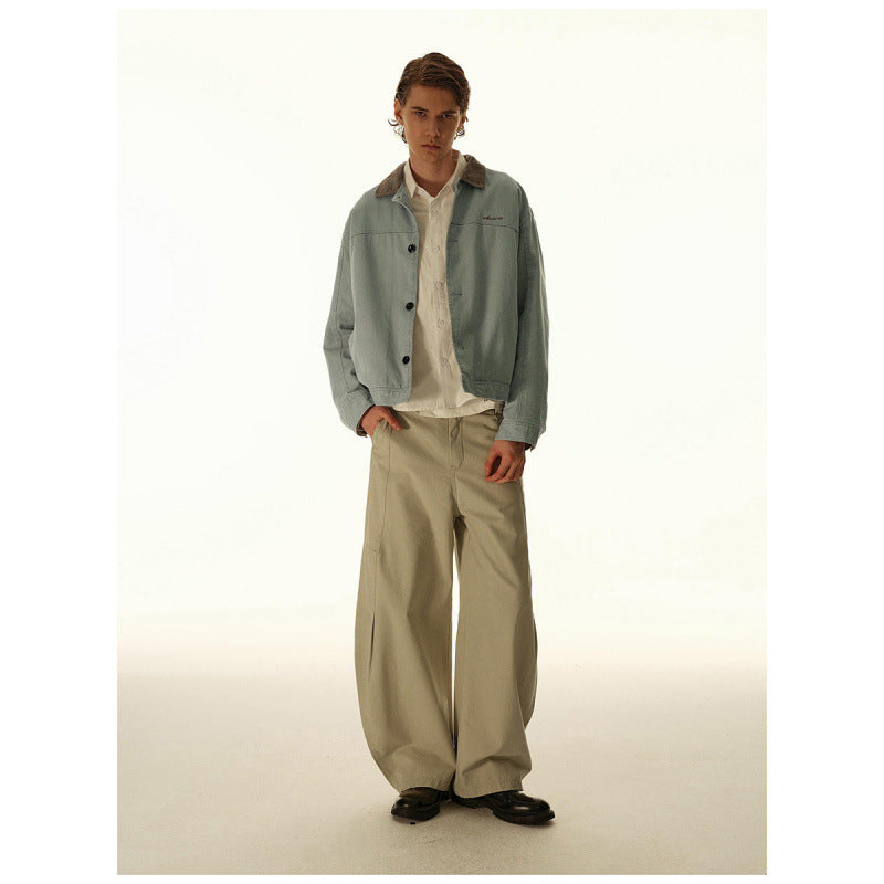 Men's Boxy Canvas Jacket with Cord Collar and Concealed Button Placket Mune Fashion