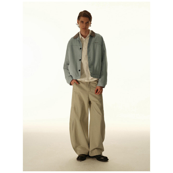Men's Boxy Canvas Jacket with Cord Collar and Concealed Button Placket Mune Fashion