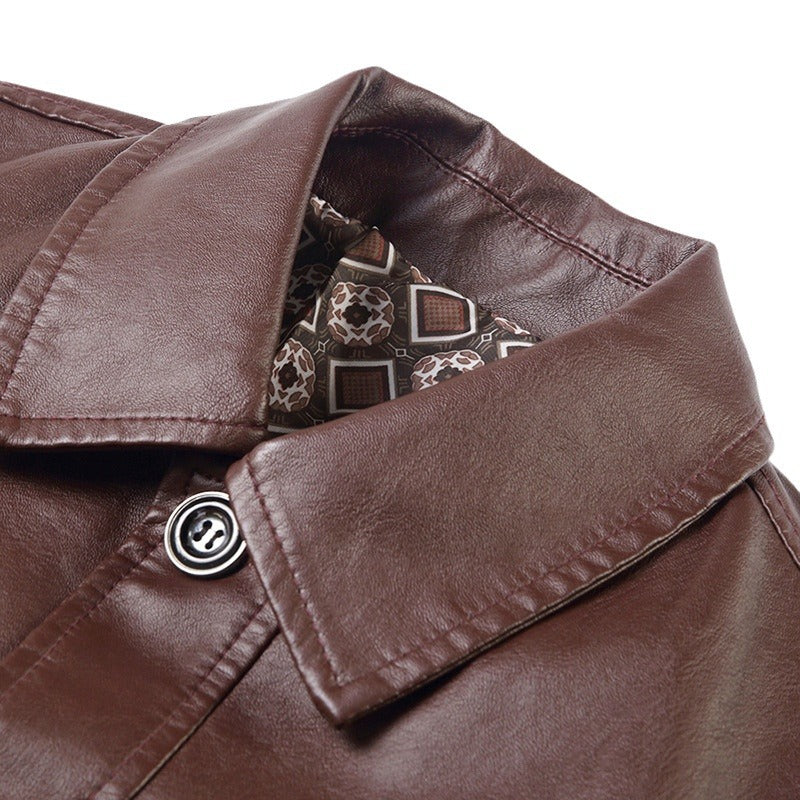 Men's Minimalist Faux Leather Overlay Shirt with Shirt Collar and Patch Pockets Mune Fashion
