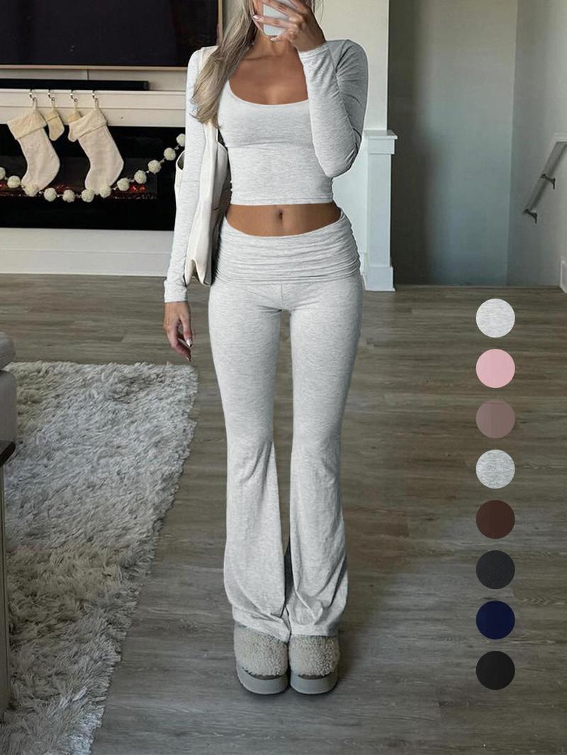 Women's Sporty Set with Long-Sleeved Top and Wide Pants Mune