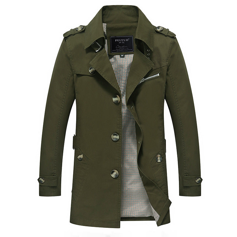 Men's trench coat in field style with stand-up collar, shoulder epaulettes, and checked inner lining Mune Fashion