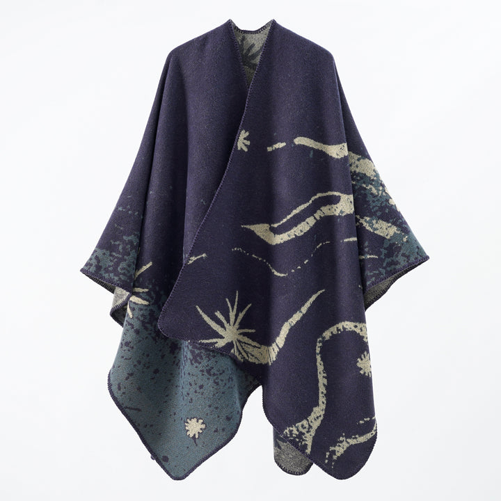 Women's Oversized Jacquard Wrap Cape made of fine knit with asymmetrical hem Mune Fashion