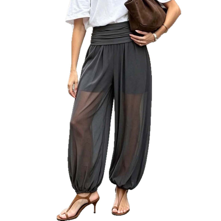 Ladies' wide harem pants with folded waistband and elastic leg cuffs Mune Fashion