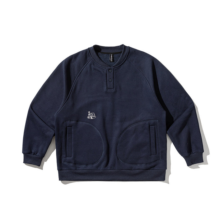 Men's Oversized Sweatshirt with Henley Button Placket, Raglan Sleeves and Round Front Pockets Mune Fashion
