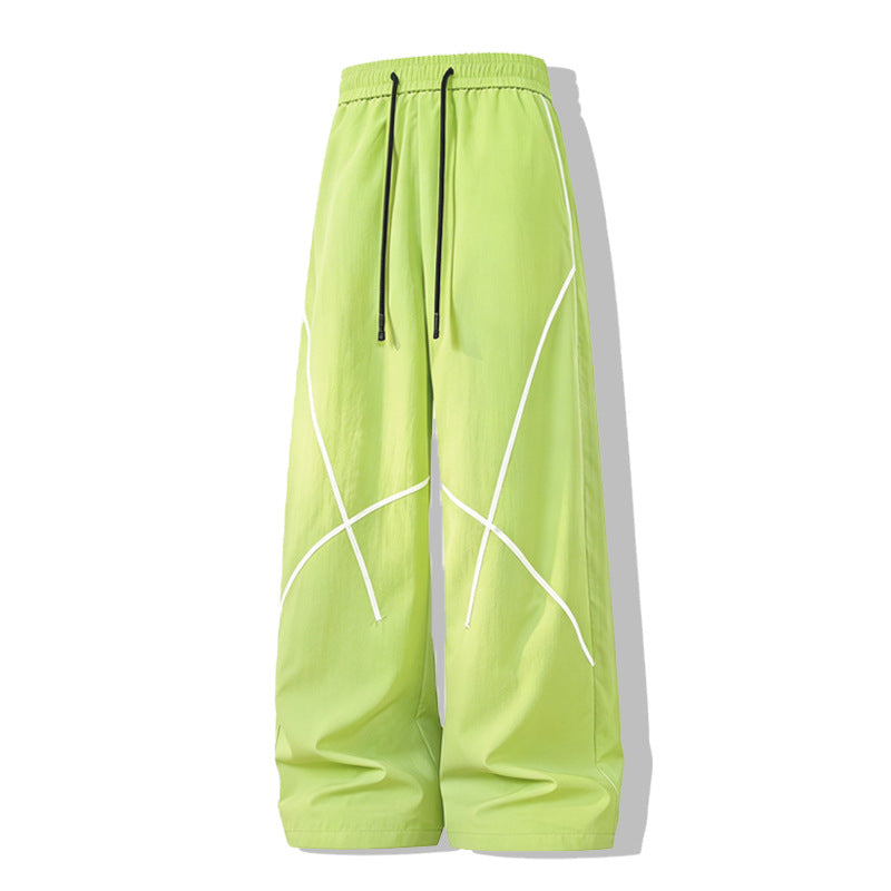 Men's Loose Functional Nylon Pants with Drawstring Waist, Reflective Seam Details & Casual Baggy Silhouette Mune Fashion