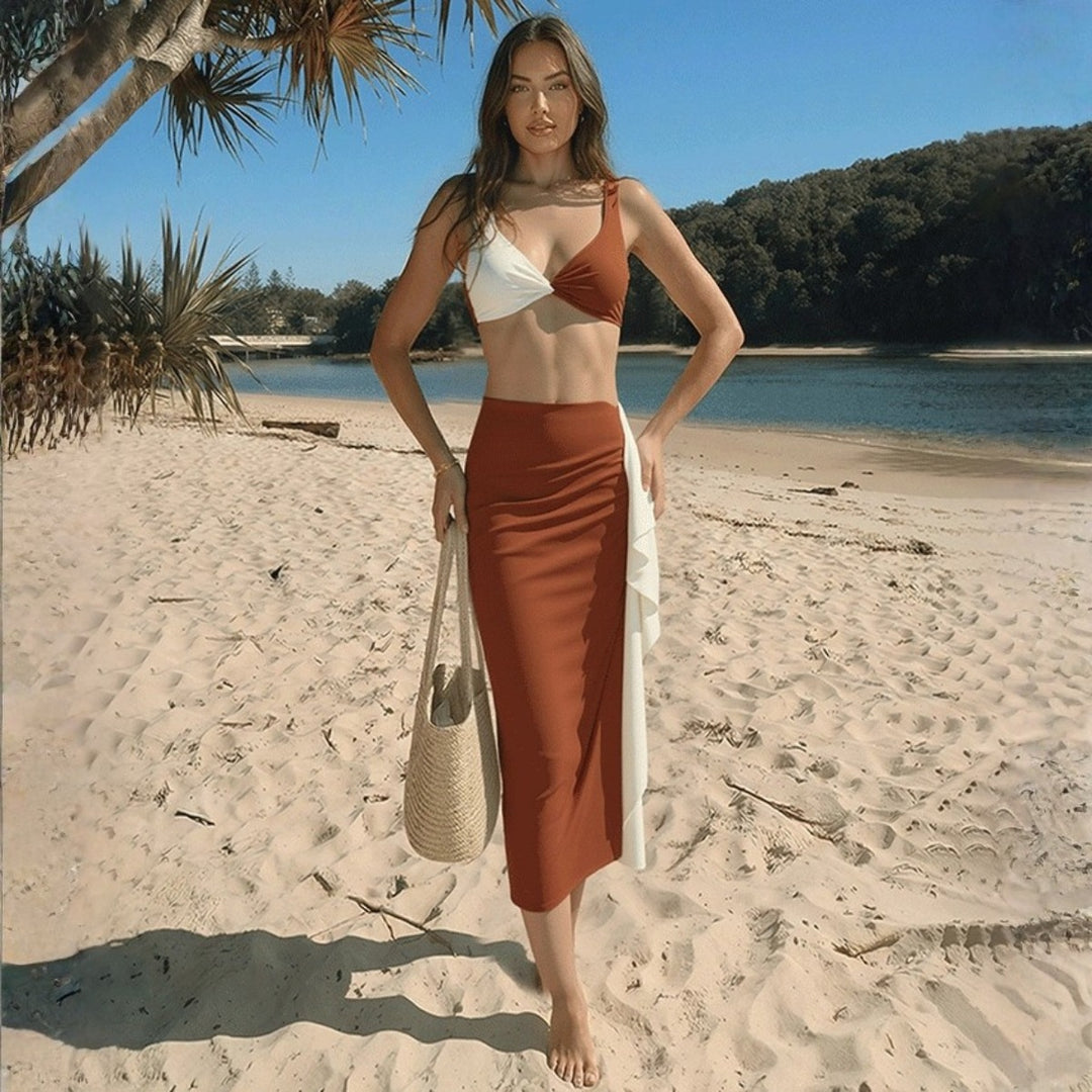 Women's bikini set with elegant draping and fashionable wrap skirt Mune Fashion