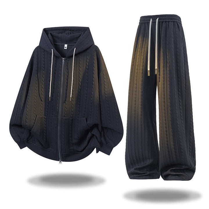 Women Crocheted Cable Knit Lounge Set with Hooded Zip Jacket & Palazzo Pants Mune Fashion