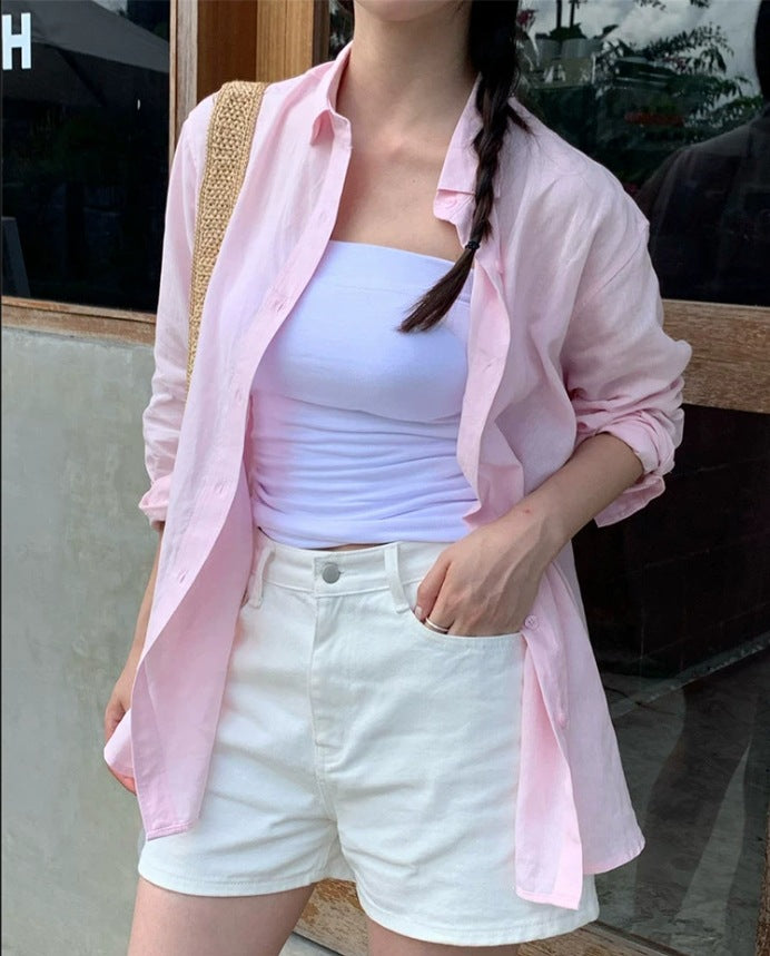 Women's Casual Oversized Shirt Blouse with Boxy Silhouette and Roll-Up Sleeves Mune Fashion