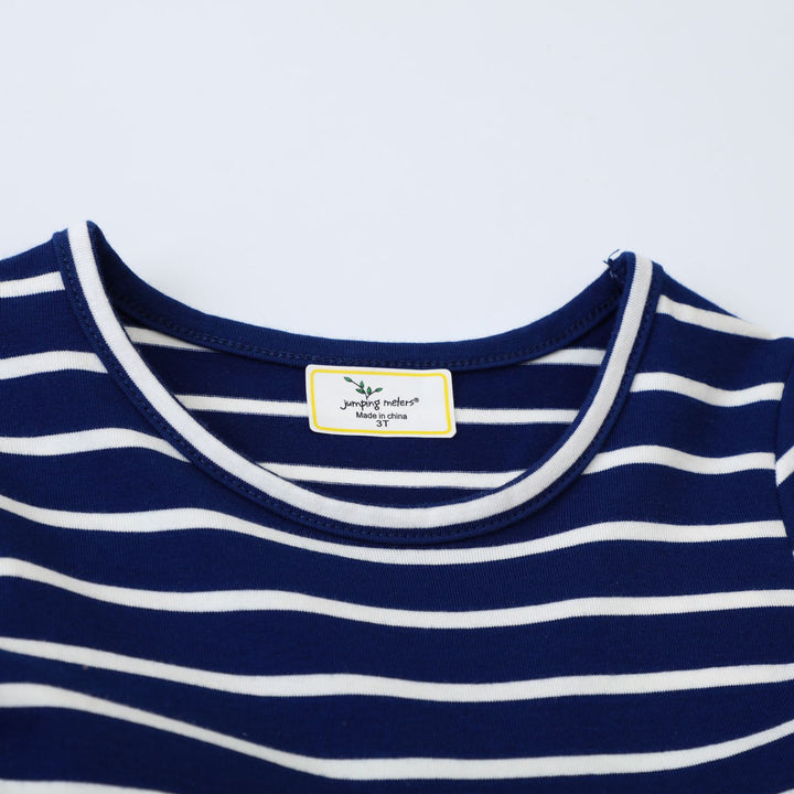 Girl striped cotton dress with cat embroidery Mune Fashion