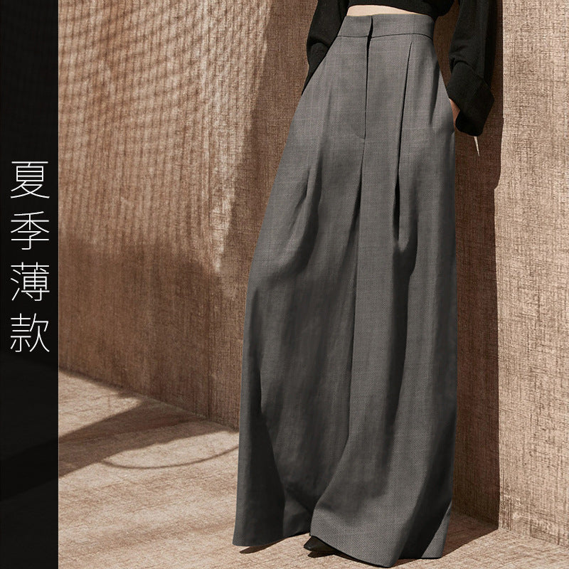 Women's wide high-waisted palazzo pants with pleats and flowing maxi length Mune Fashion