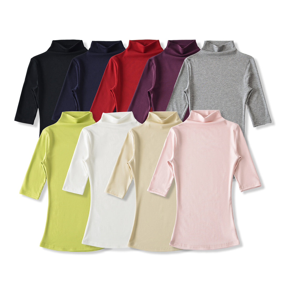 Women's Fitted Stand Collar Shirt with Half-Length Sleeves Mune Fashion