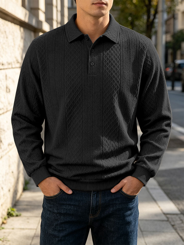 Men's fine-knit polo shirt with cable pattern and ribbed cuffs Mune Fashion
