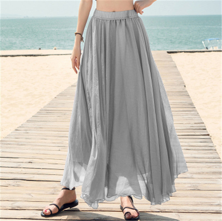 Women's flowing maxi skirt made of chiffon with elastic waistband and layered ruffle Mune Fashion