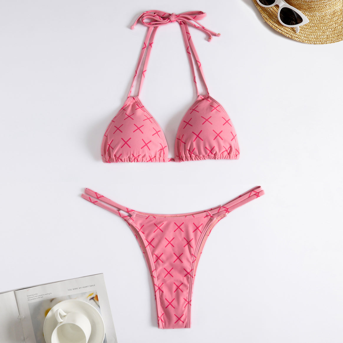 Women Minimalist Triangle Bikini with Cross Design Mune Fashion