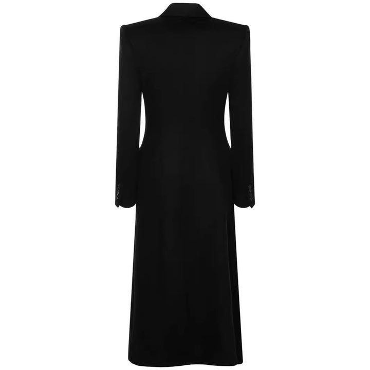 Women Maxilength Asymmetrical Double-breasted Blazer-Coat with Emphasized Shoulder Mune Fashion