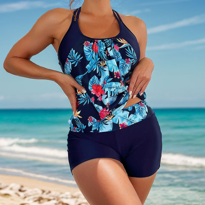 Women's sporty tankini set with fashionable striped pattern Mune Fashion