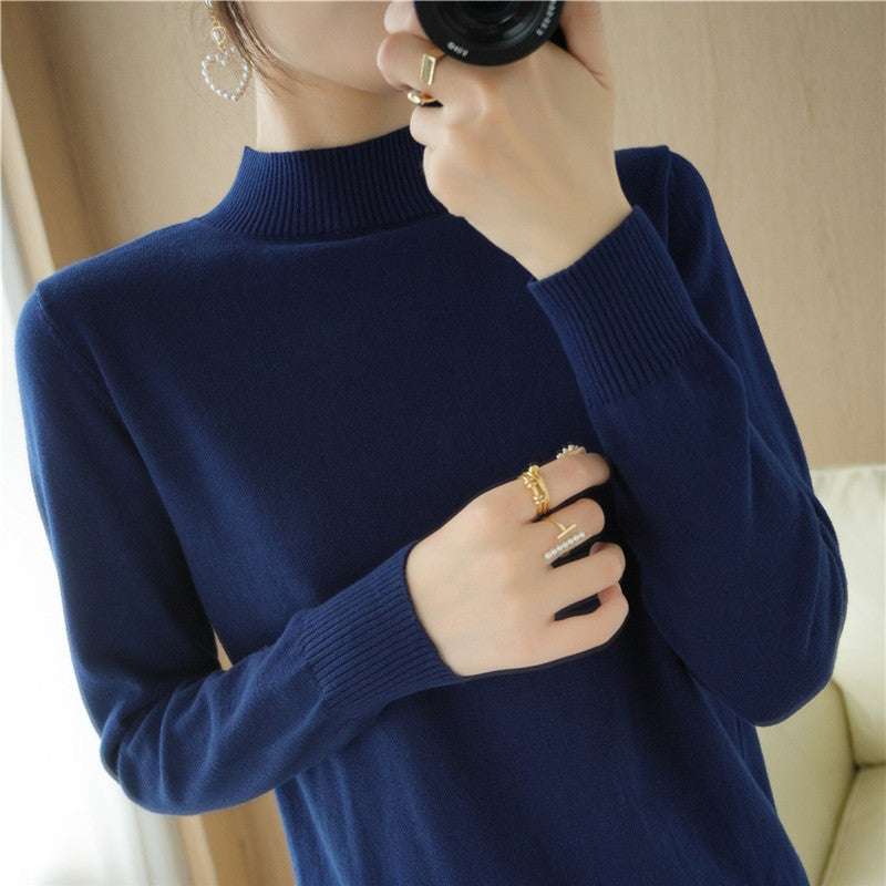 Women's Lightweight Short-Cut Stand Collar Sweater Made of Fine Knitting with Extended Ribbed Cuffs Mune Fashion