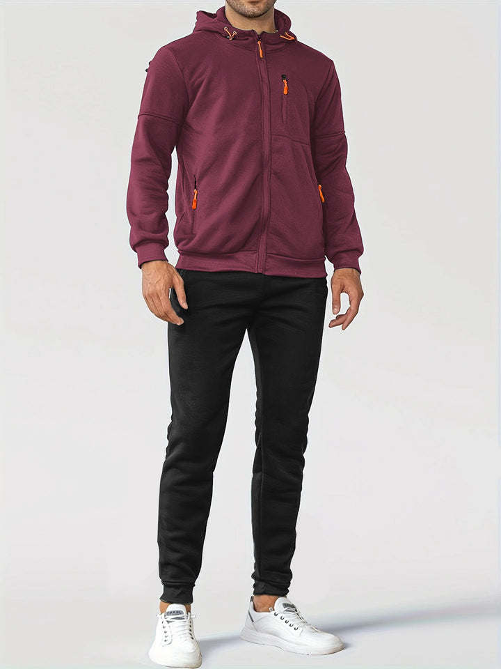 Men's nan technical hoodie jacket with full front zipper, chest pocket with zipper and elastic cuffs Mune Fashion