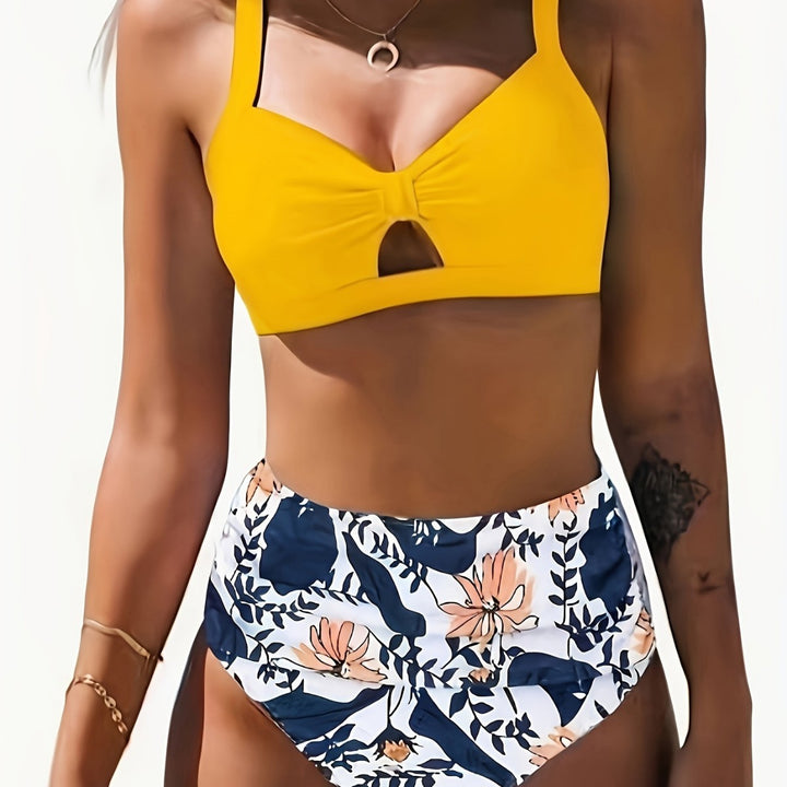 Women’s bikini set with floral high waist and stylish knot Mune Fashion