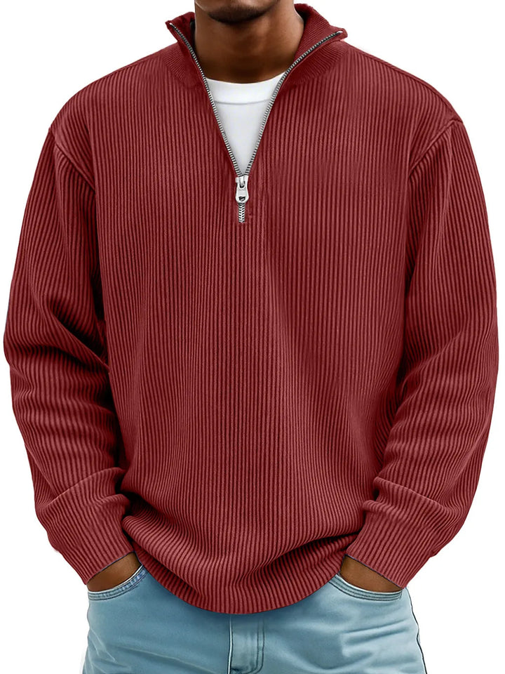 Men's ribbed knit pullover with half zipper and stand-up collar Mune Fashion