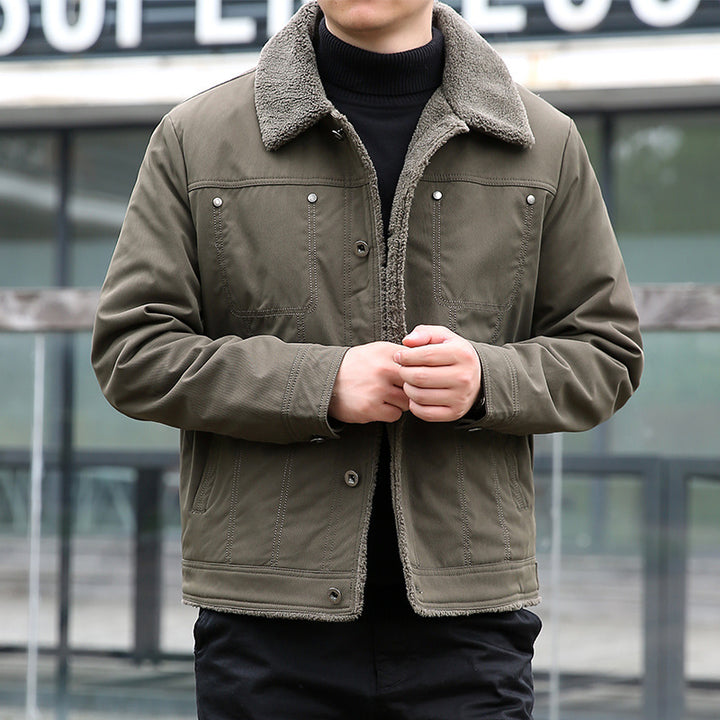 Men's short jacket with teddy lining and lapel collar, windproof transitional jacket Mune Fashion