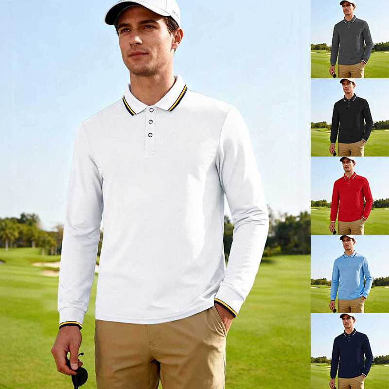 Men's Golf Performance Polo Shirt Long Sleeve Breathable with Contrast Collar Mune Fashion
