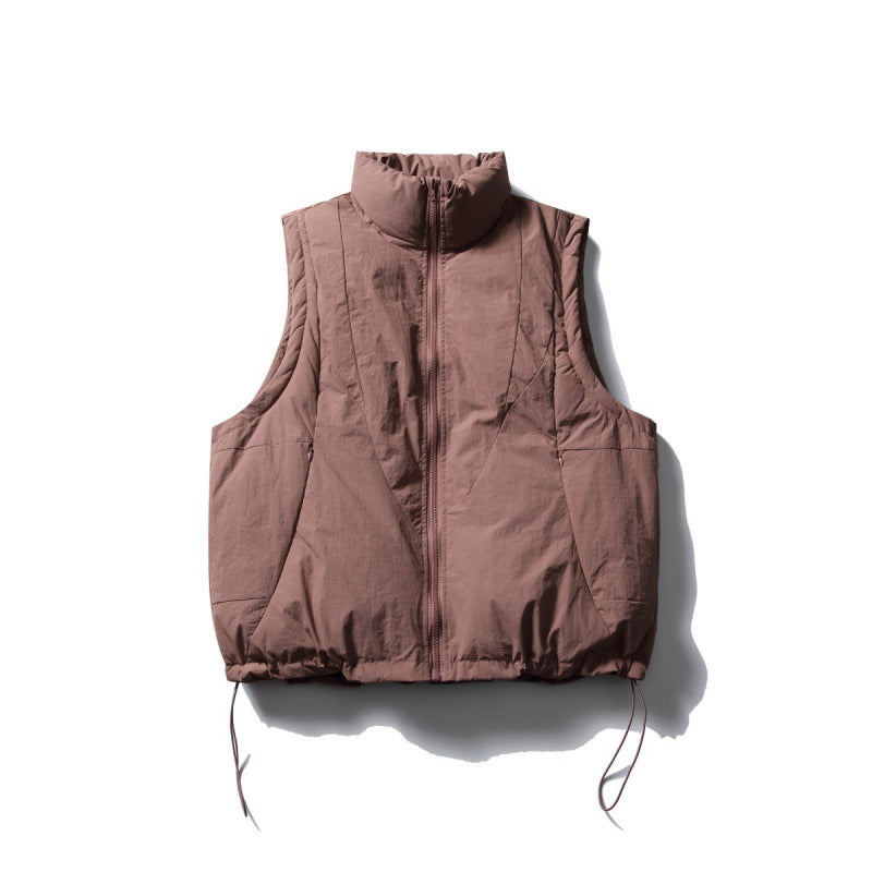 Ladies Lightly Padded Sleeveless Stand Collar Vest with Drawstring Hem Mune Fashion