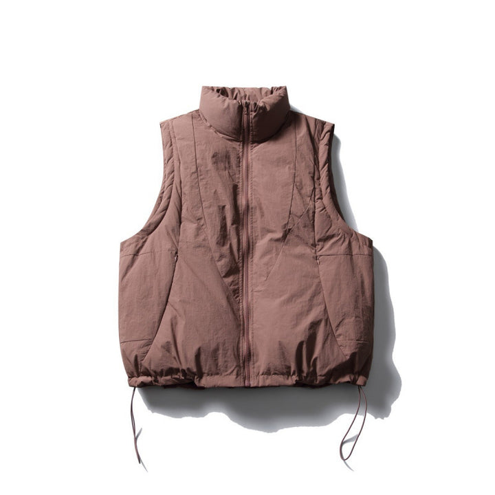 Ladies Lightly Padded Sleeveless Stand Collar Vest with Drawstring Hem Mune Fashion