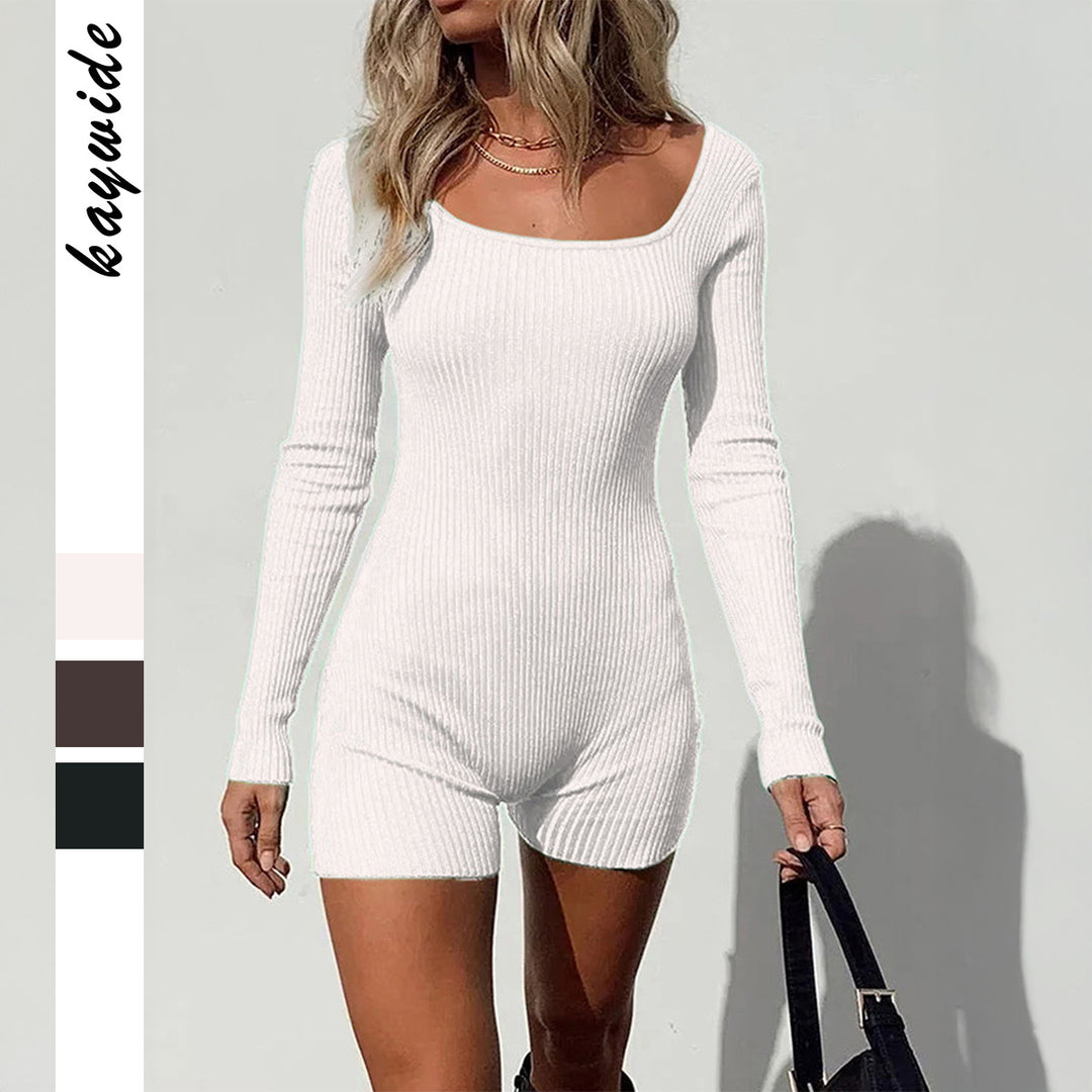 Women’s body-hugging ribbed jumpsuit with long sleeves and square neckline Mune Fashion