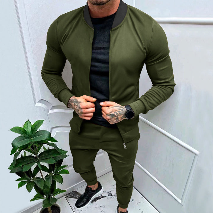Men's sporty leisure training suit with tailored bomber jacket and tapered jogging pants made of elastic cotton blend Mune Fashion