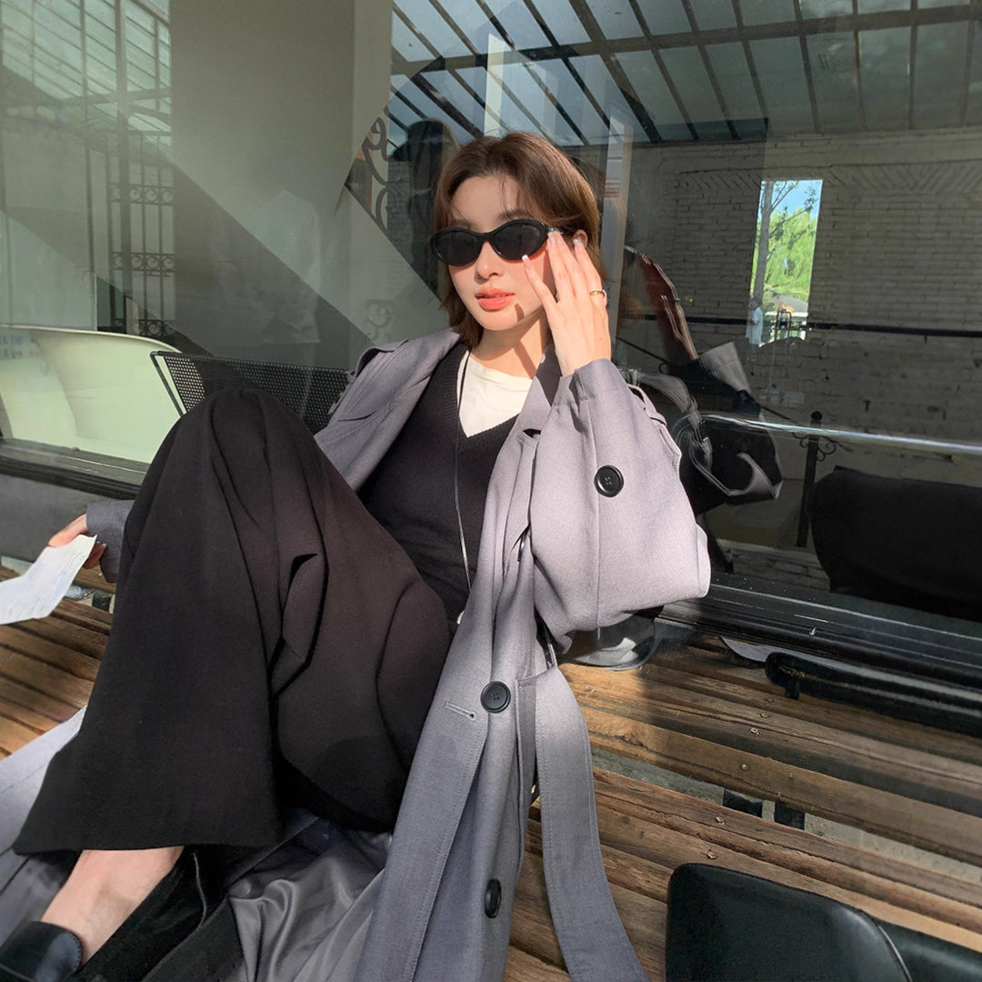 Women’s Long Trench Coat in Oversize Look with Belt and Shoulder Patches Mune Fashion