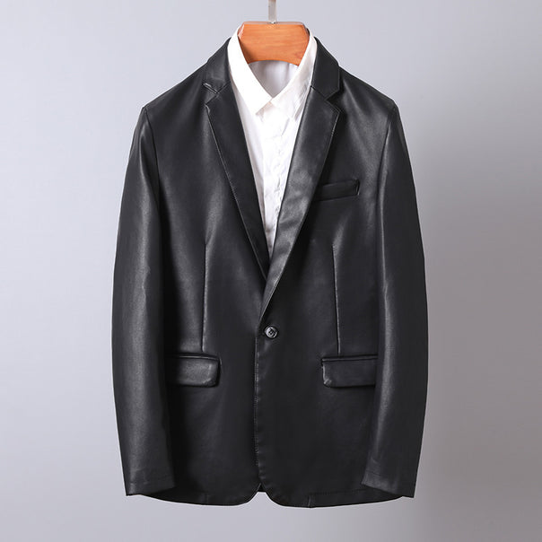 Men's elegant faux leather blazer with tailored fit and single-button closure Mune Fashion