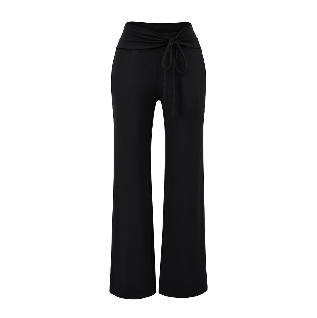 Women's Wide Jersey Lounge Pants with Folded Waistband and Drawstring Mune Fashion