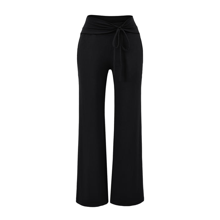 Women's Wide Jersey Lounge Pants with Folded Waistband and Drawstring Mune Fashion