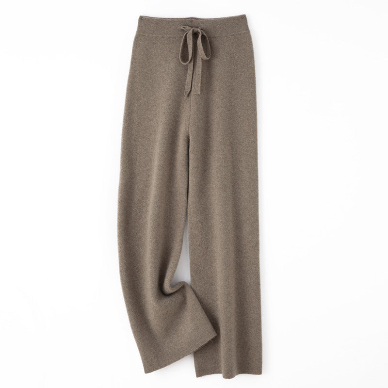 Women's wide knit pants with drawstring waistband and cashmere-like texture Mune Fashion