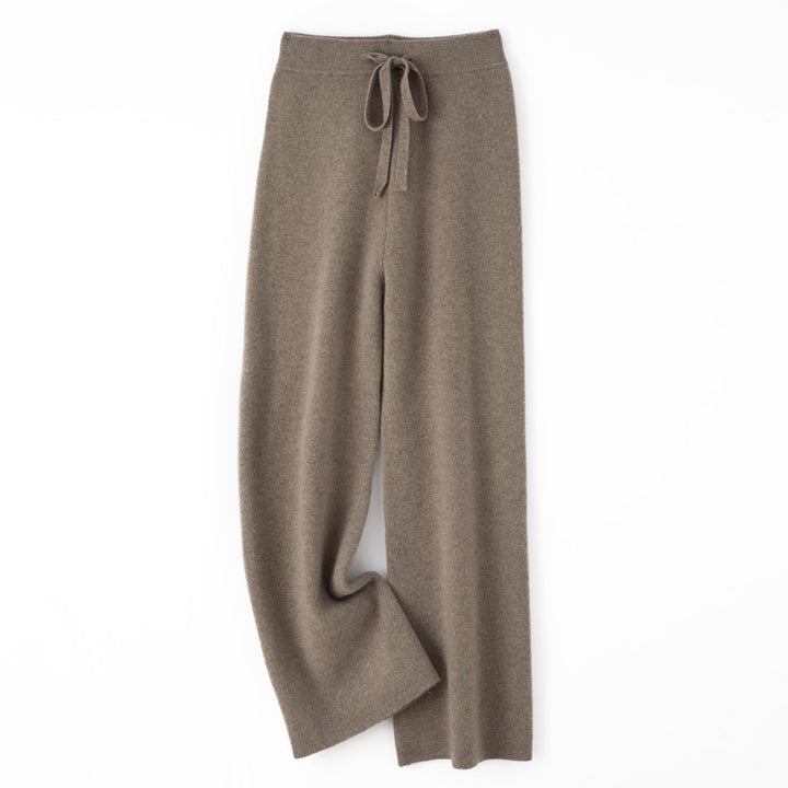 Women's wide knit pants with drawstring waistband and cashmere-like texture Mune Fashion