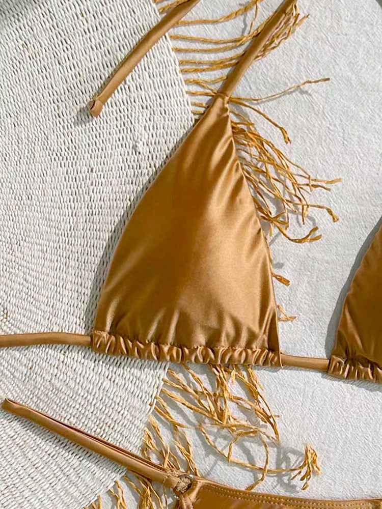 Women's triangle bikini with elegant fringes and adjustable ties Mune Fashion