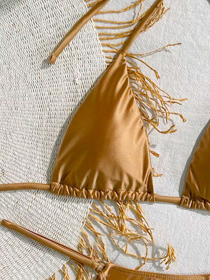 Women's triangle bikini with elegant fringes and adjustable ties Mune Fashion