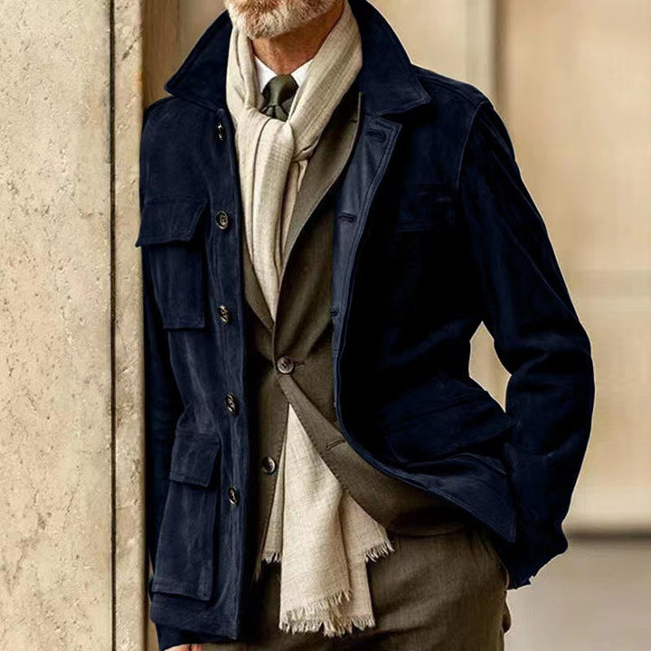 Men's Tailored Field Jacket with Tie Belt, Flap Pockets and Kent Collar Mune Fashion