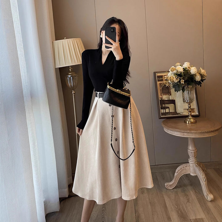 Ladies Elegant Midi Dress with Button Placket Mune Fashion