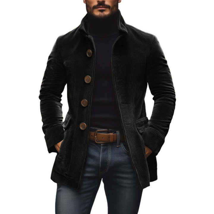 Men's tailored cord coat with stand-up collar, decorative button placket and side pockets Mune Fashion
