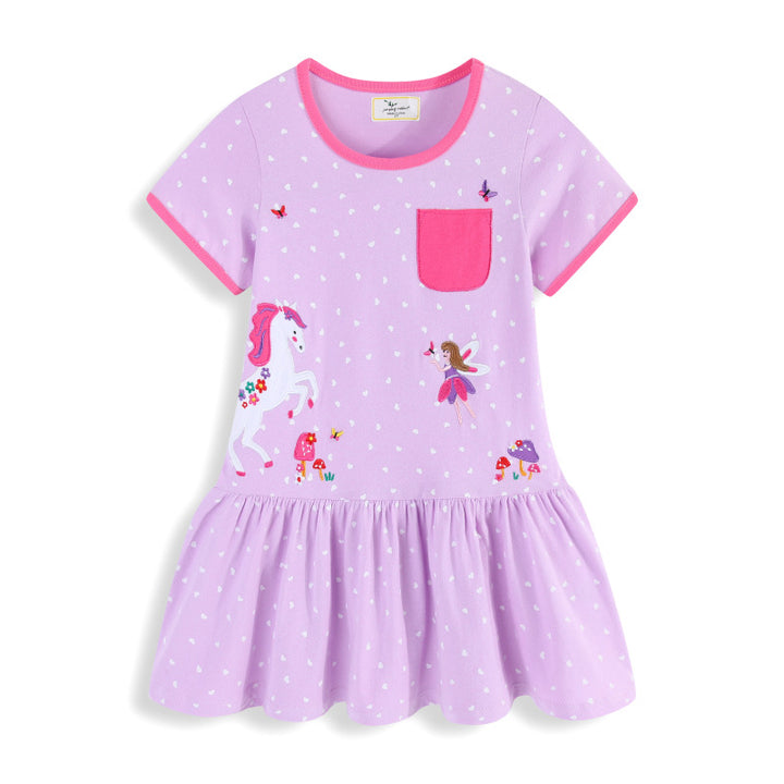 Girls casual dress with marvelous unicorn and fairy appliqués Mune Fashion