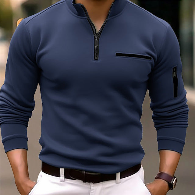Men's Slim-Fit Pullover with Half Zipper, Chest and Sleeve Pocket Mune Fashion