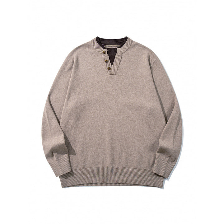 Unisex knit sweater with Henley button placket, contrast collar and boxy cut Mune Fashion